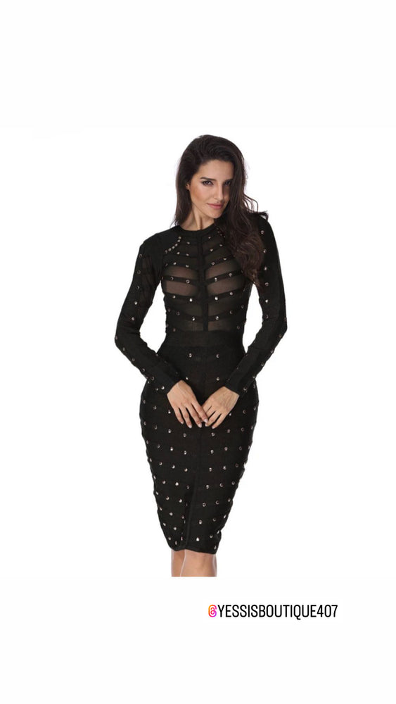 Black Sheer Studded Dress M